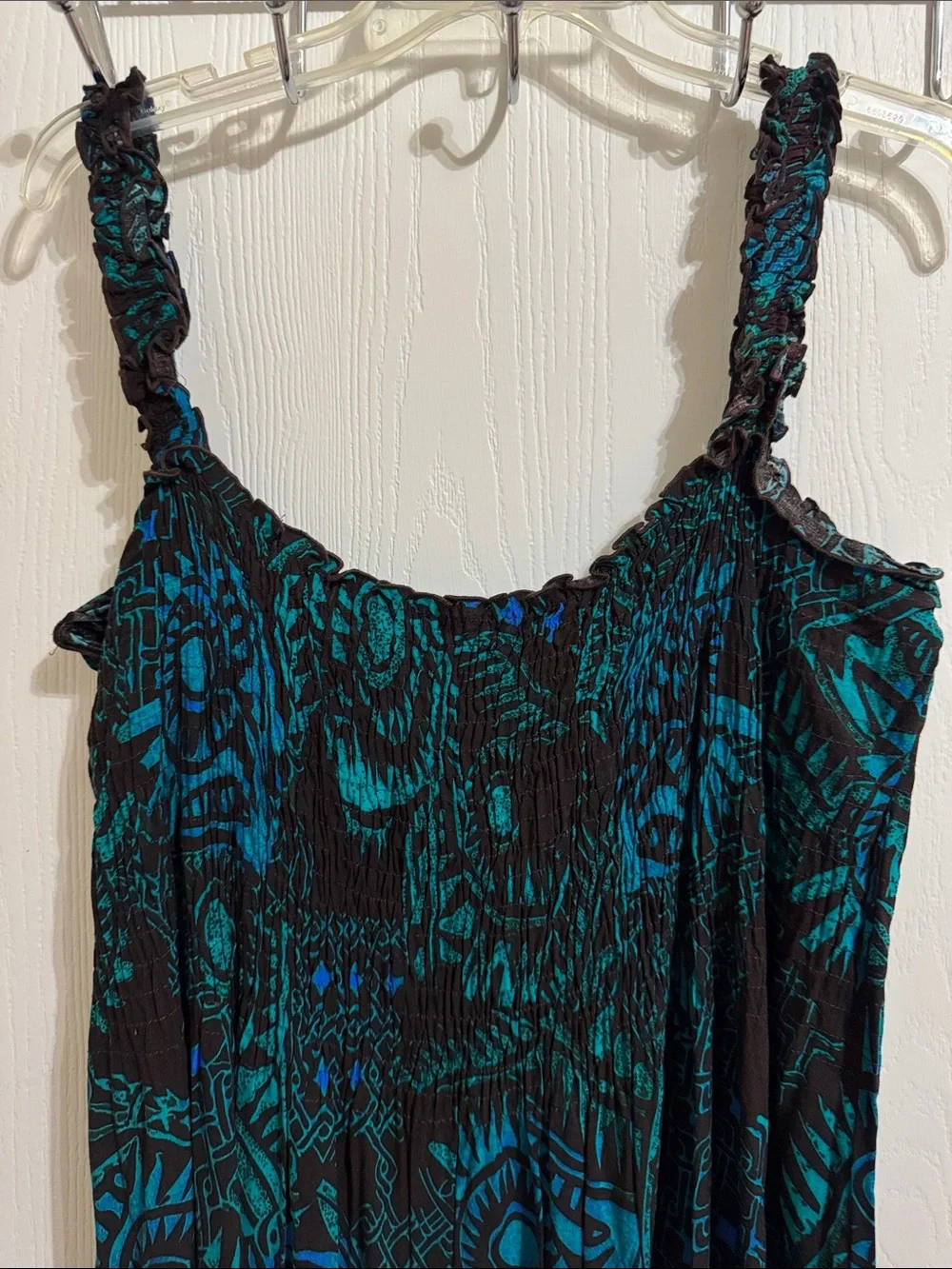 Karin Stevens Summer Maxi Dress Ruffled Straps Aztec Print Flowy Womens 14 Light